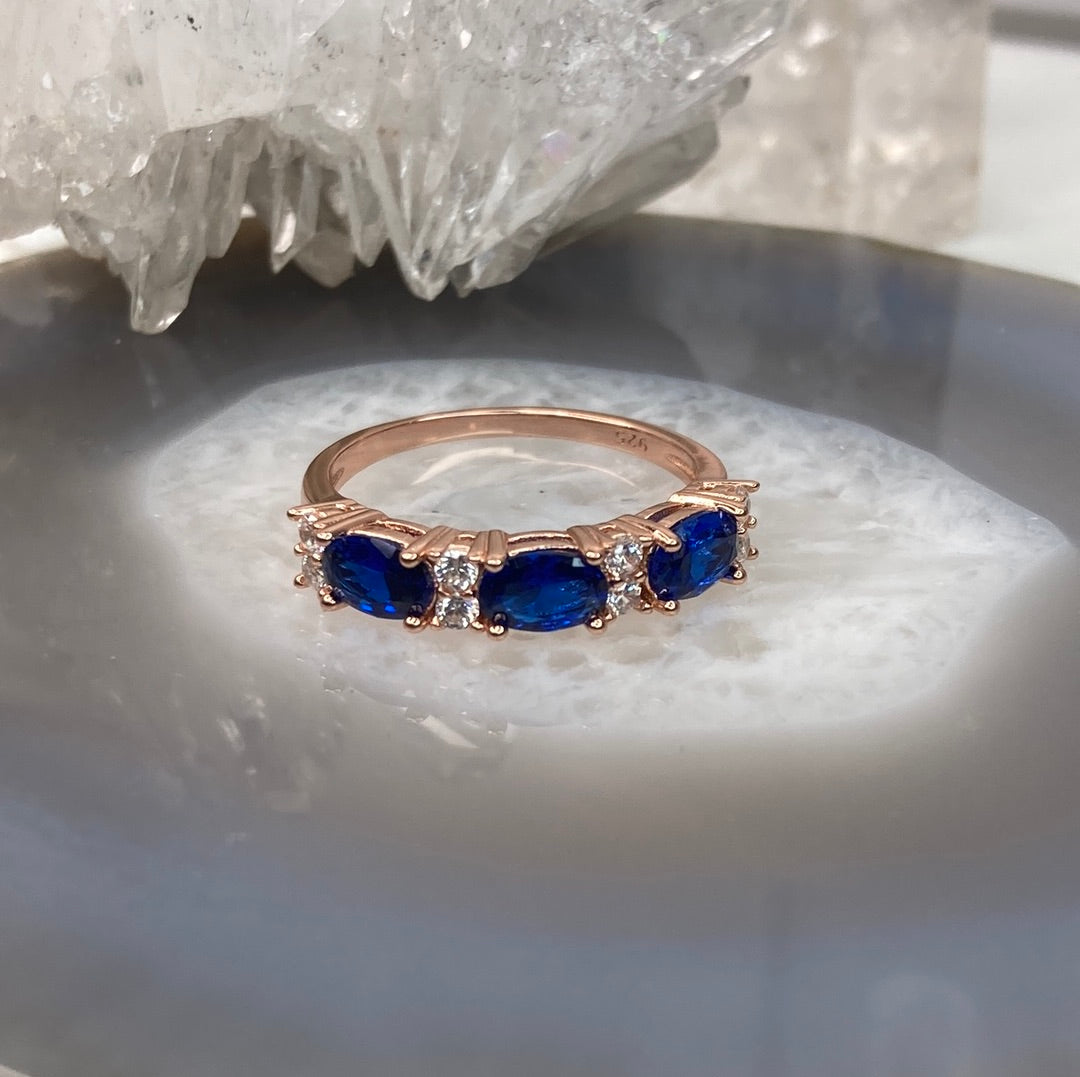 Sterling silver rose gold blue sapphire ring