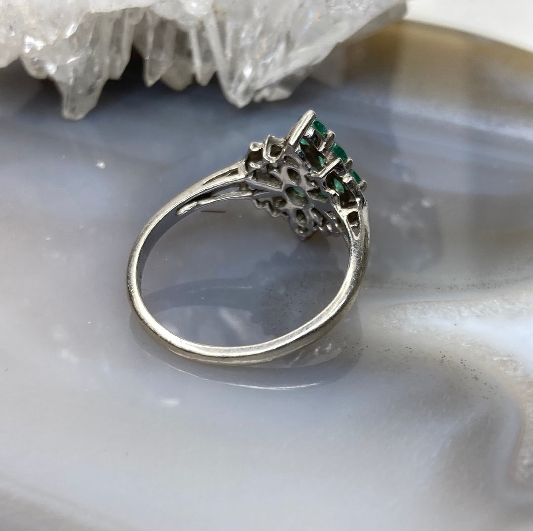 Sterling silver emerald cluster ring