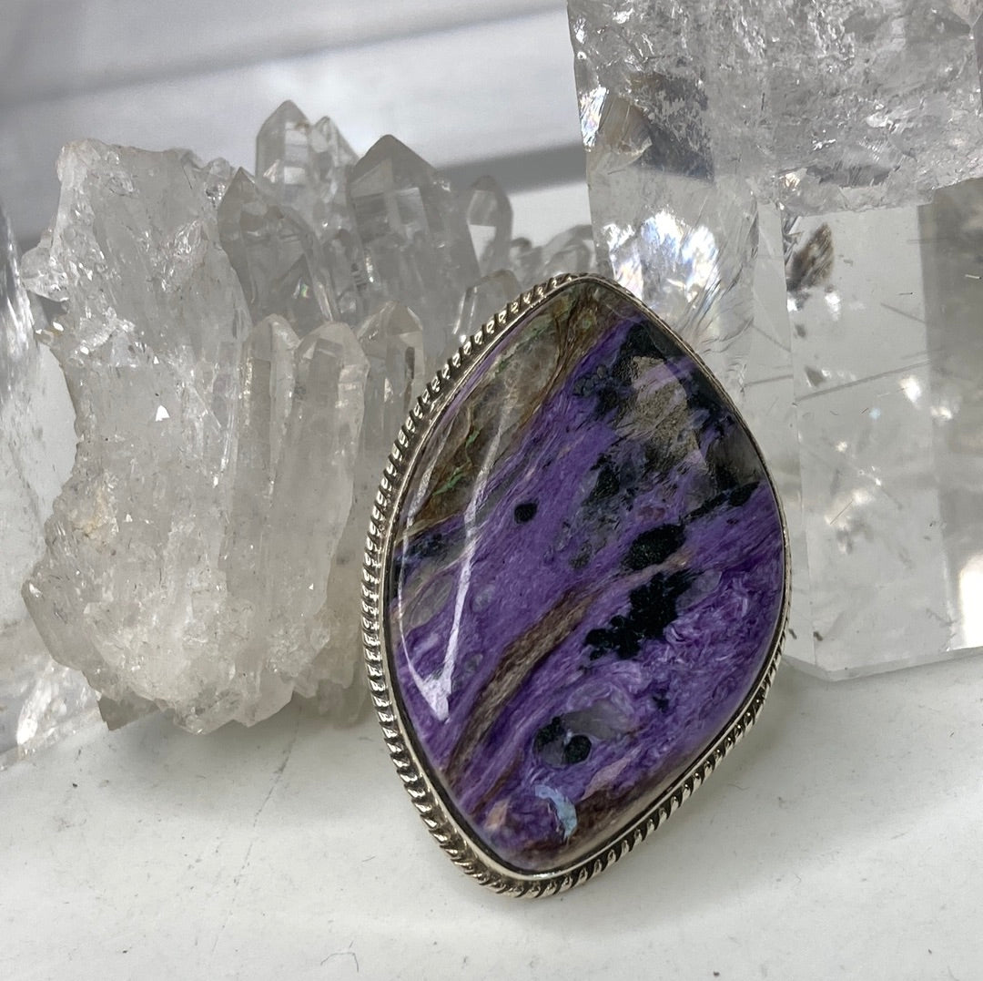 Sterling silver charoite ring