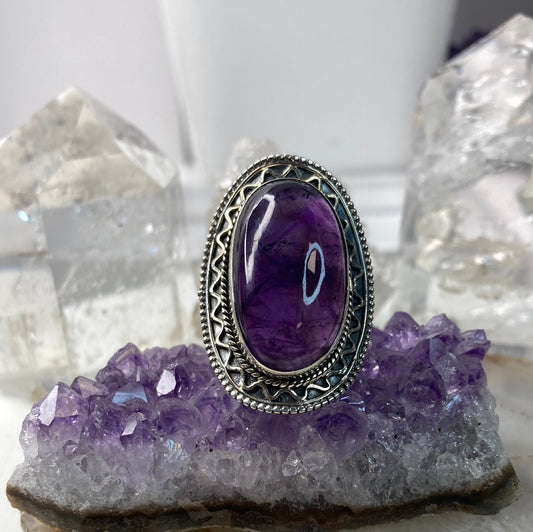 Sterling silver large amethyst ring