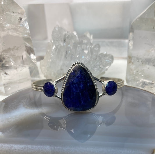 Sterling silver faceted blue sapphire bracelet