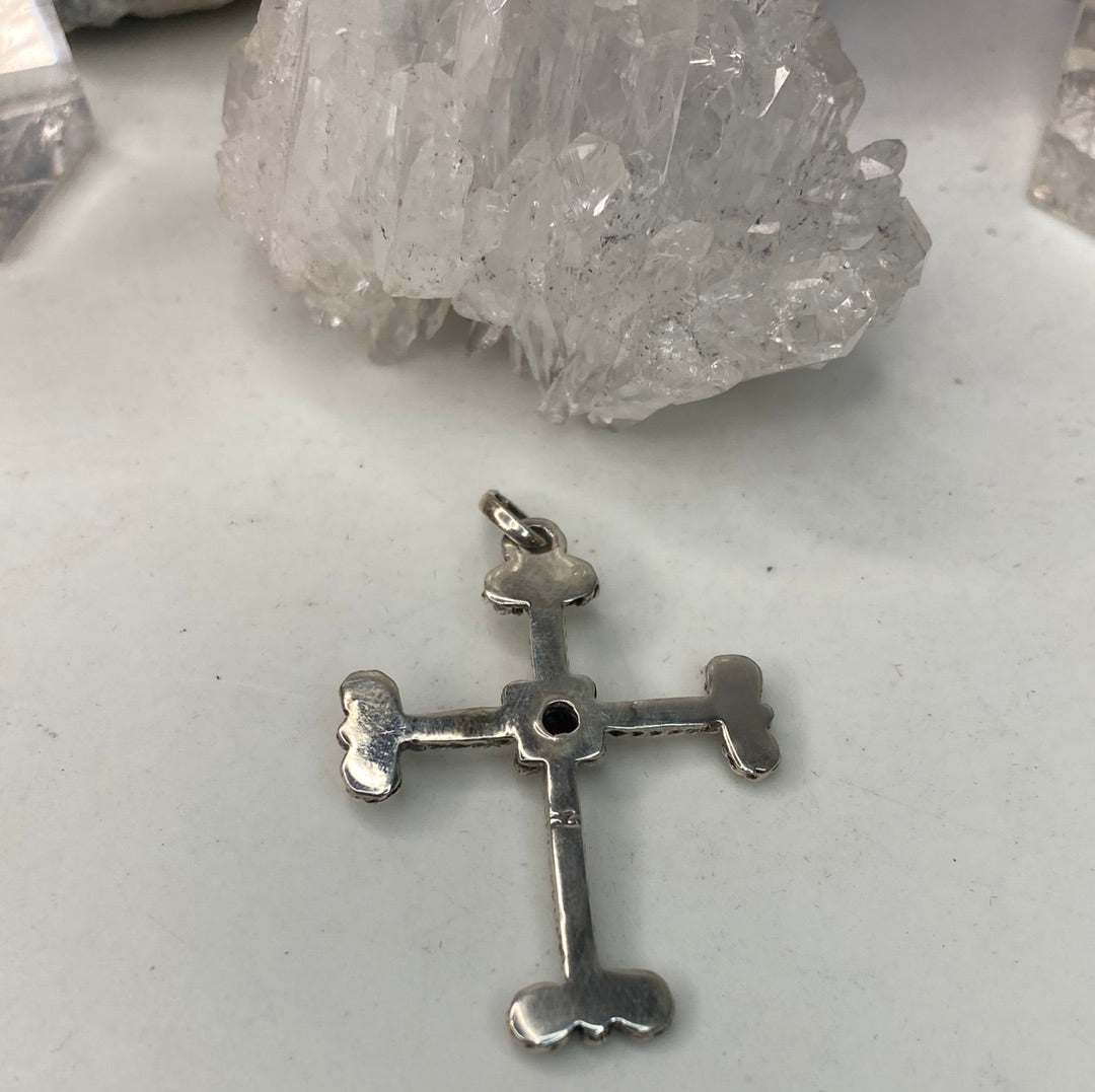 Sterling silver garnet gemstone cross pendant