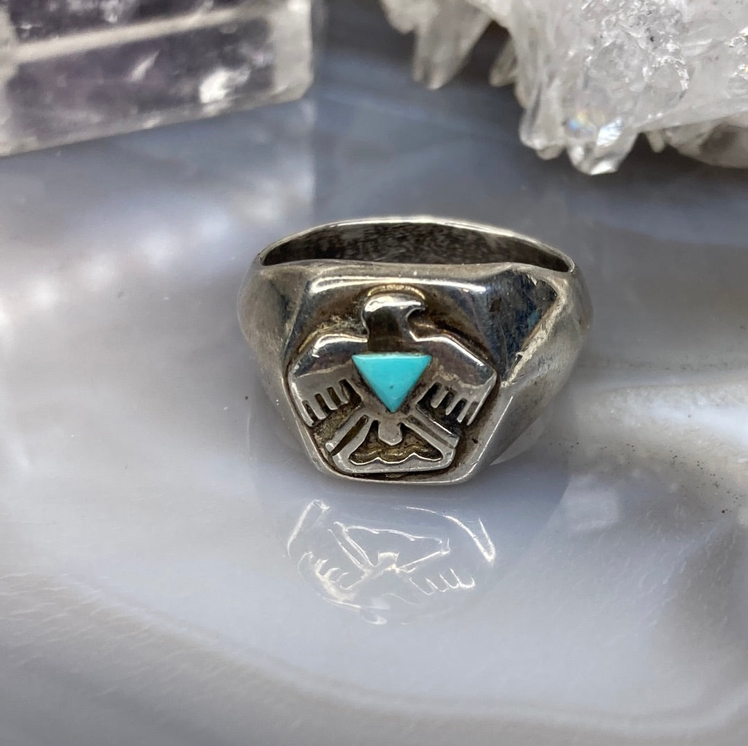 Vintage sterling silver thunderbird turquoise ring