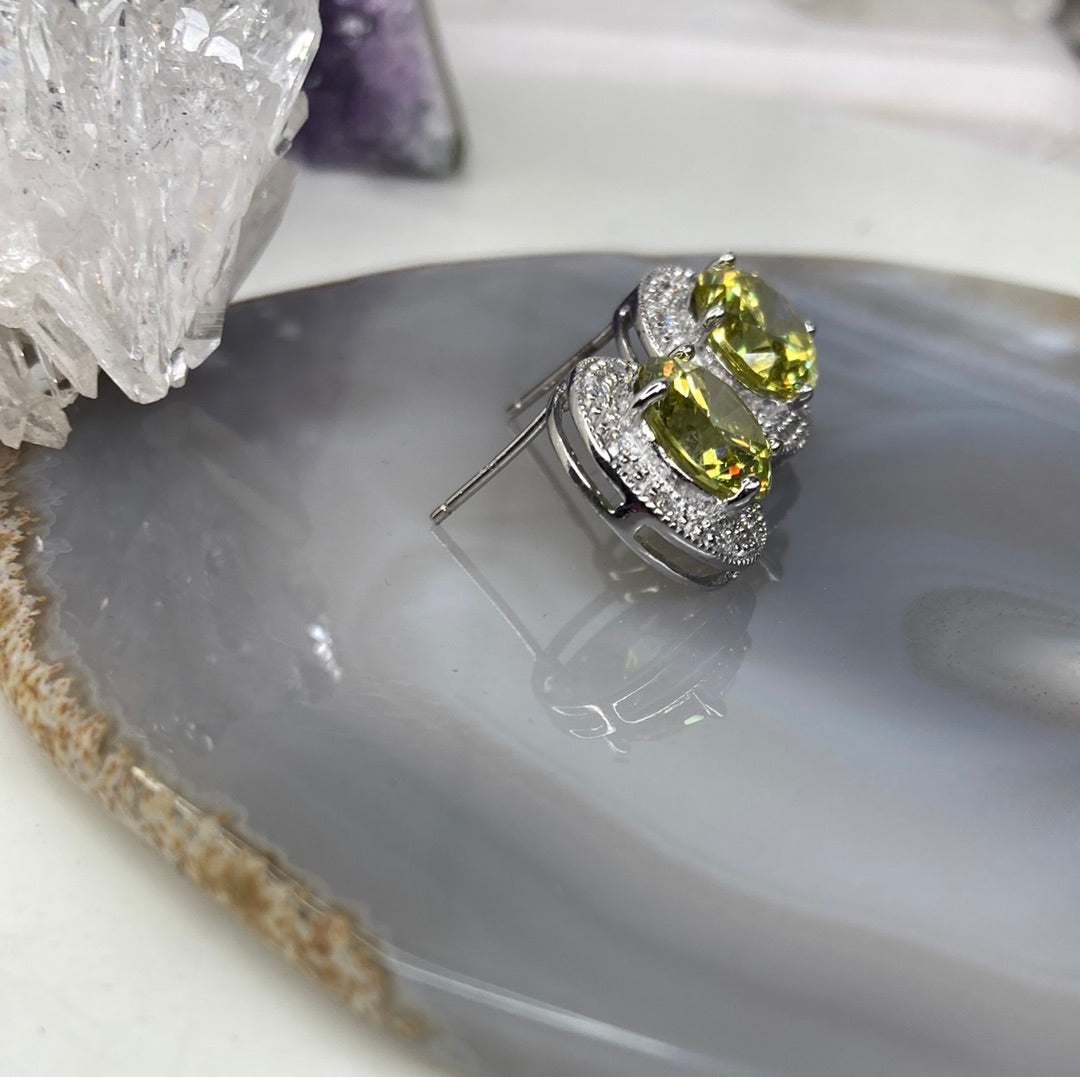 Sterling silver yellow quartz glass stud earrings