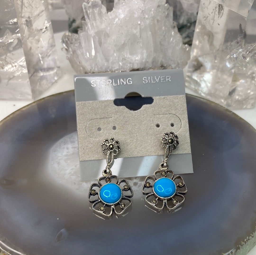 Sterling silver turquoise marcasite earrings