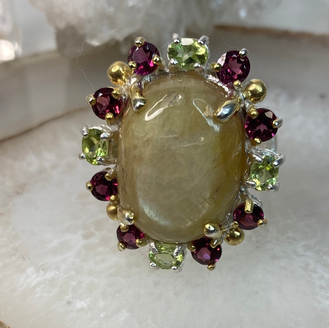 Sterling silver moonstone gemstone ring